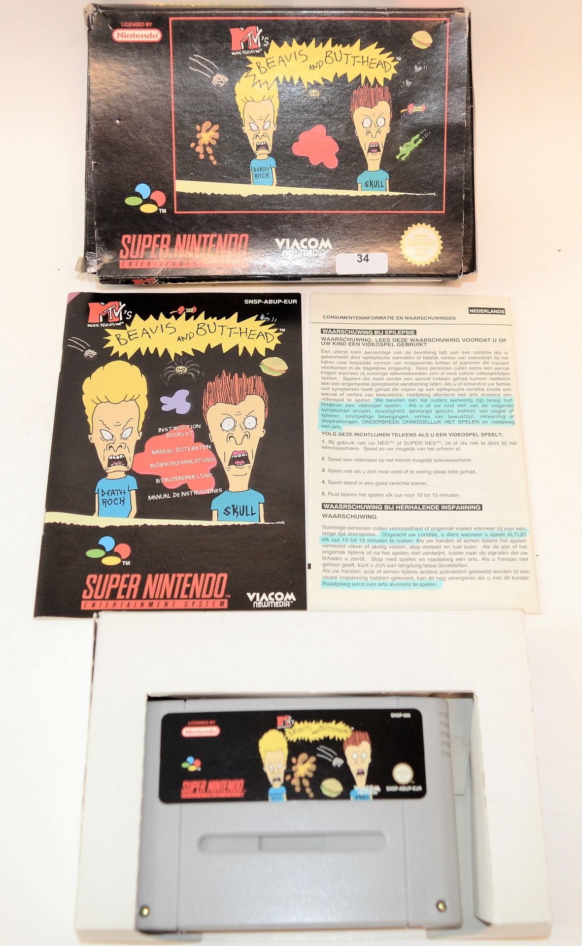 Null Super Nintendo: Spielkassette "Beavis and Butt-Head" in der Originalverpack&hellip;