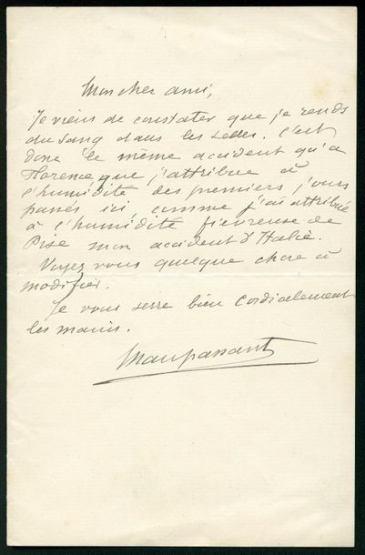 Guy de maupassant (1850-1893) Lettre autographe signée à son ami et médecin Henr&hellip;