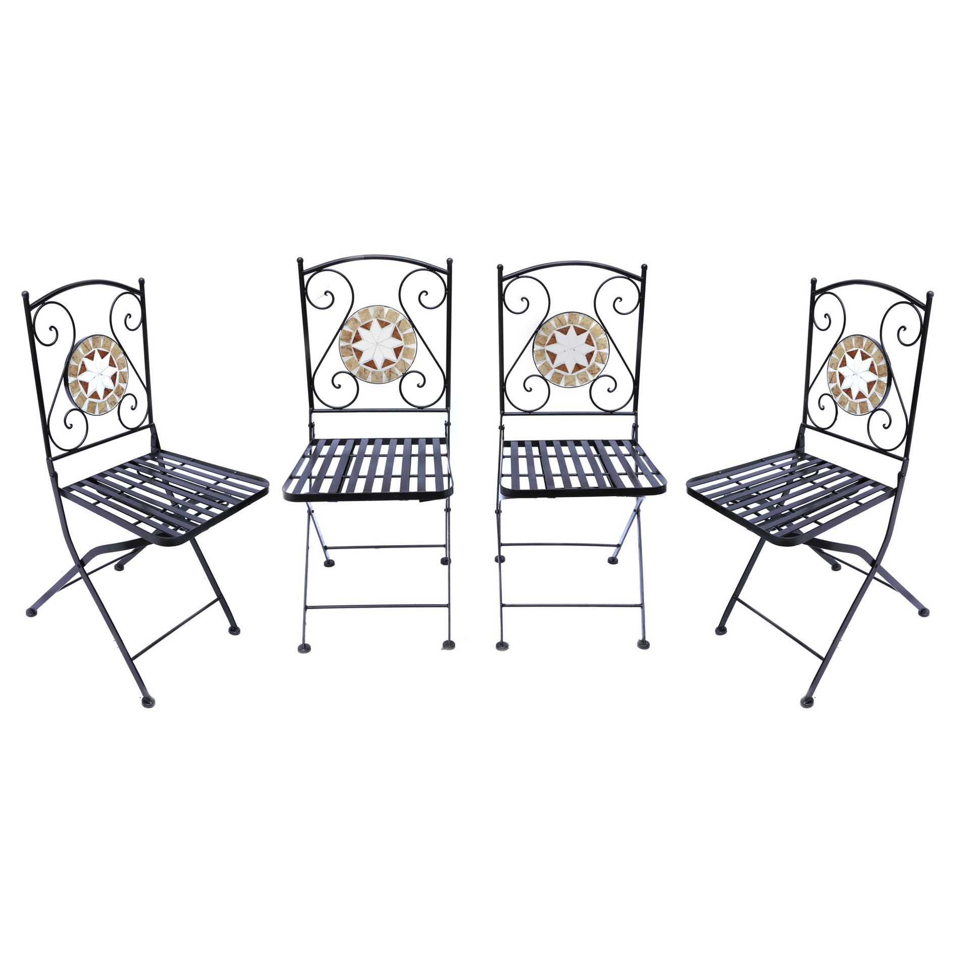 Four folding chairs for the terrace, decorated with multicoloured stone mosaic m&hellip;