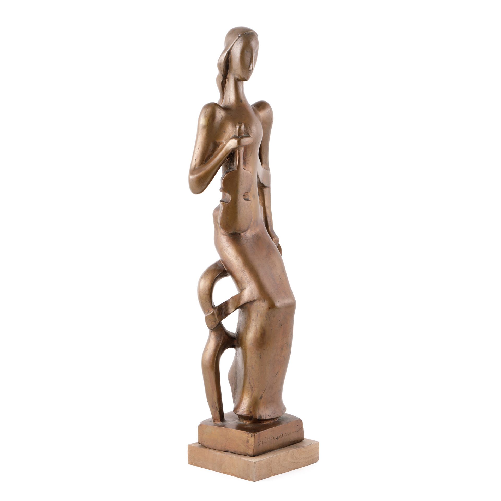Ion Irimescu, Music bronze, 59.5 x 11.5 x 18, signed lower right, on the base, "&hellip;