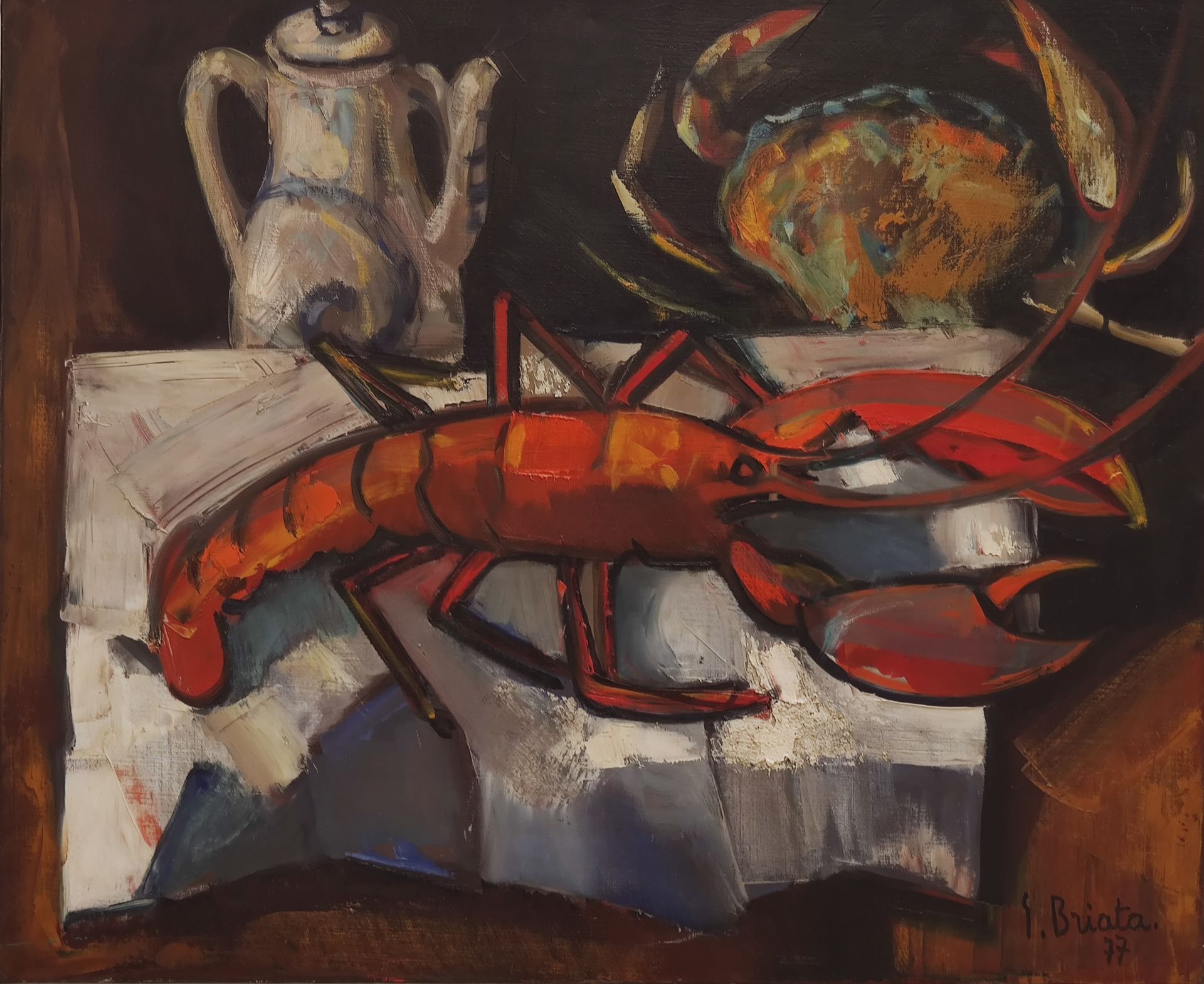 Null 
乔治-布里亚特(1933-2019)




表现龙虾的布面油画




右下方有签名和日期





尺寸：60,5 x 73 cm





小&hellip;