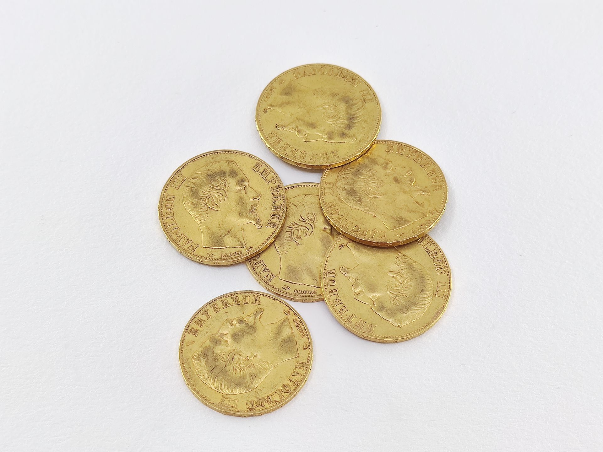 Null LOT de six pièces de 20 francs or NAPOLEON III 

1854/A, 1855/A, 1856/A, 18&hellip;