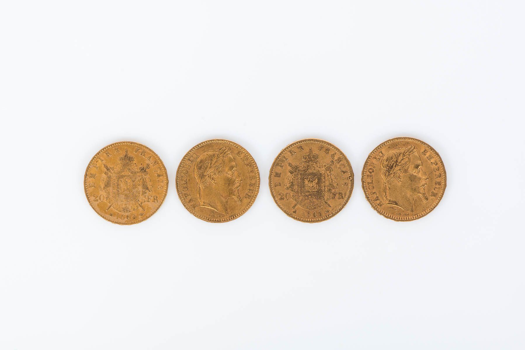 Null LOT de quatre pièces de 20 francs or NAPOLEON III

1861/A

1863/A

1863/BB
&hellip;