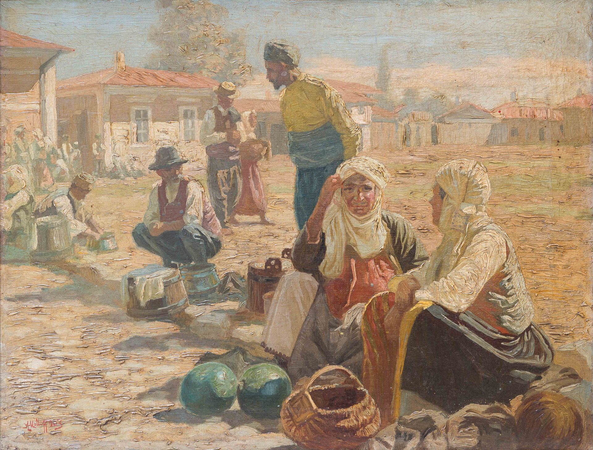 Null 
安东尼-米托夫(1862-1930)




市场场景




布面油画，带框




右下角有签名 "M 908




长：34厘米，高：64厘&hellip;