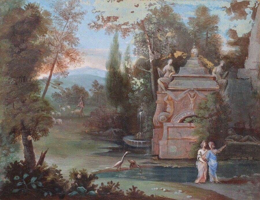 Null École française du XVIIIe siècle

Scène de parc animé

Gouache sur papier

&hellip;