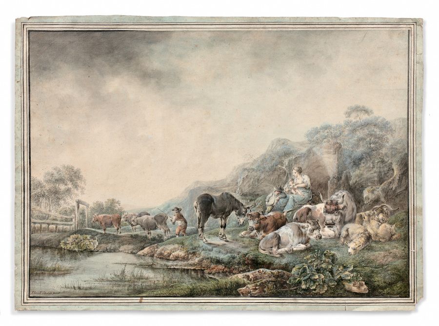Null 约翰-雅各布-沙尔克（Johann-Jacob SCHALCH）（沙夫豪森1723-1789）。

牧民

黑色铅笔线条的水彩画，左下角有签名，裱框中&hellip;