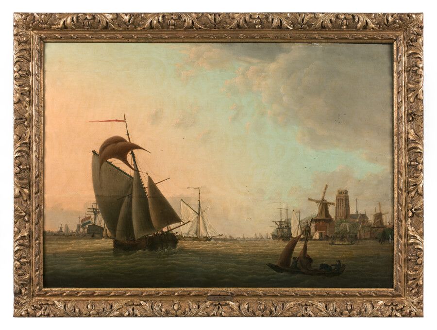 Null 归功于扬-范-奥斯（Middelharnis 1744-The Hague 1808）。

荷兰港口的帆船

加固的面板，在船的右下方有签名和日期："&hellip;