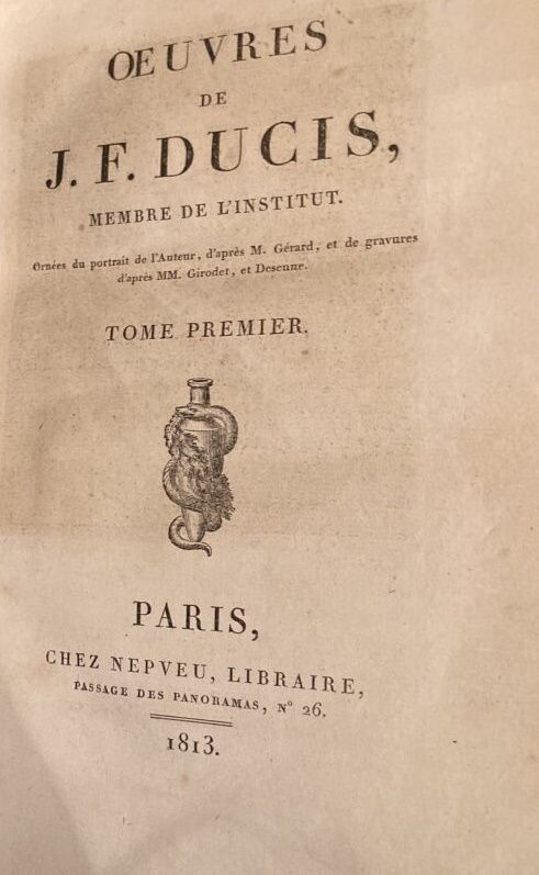 Null DUCIS J.F. OEuvres. Paris, Nepveu, 1813

Trois volumes (tomes 1 à 3), reliu&hellip;