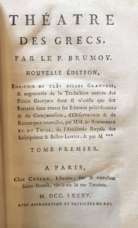 Null P. BRUMOY

Théâtre des grecs 

Librairie CUSSAC 

Paris 

1775

13 vol.

(U&hellip;