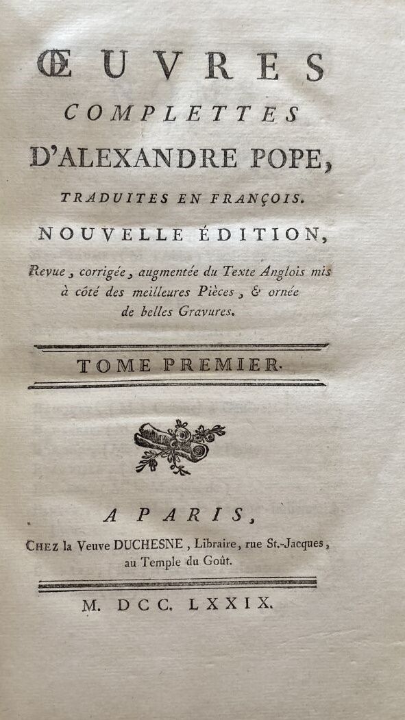 Null POPE (Alexandre). Oeuvres complettes [sic] d'Alexandre Pope, traduites en F&hellip;