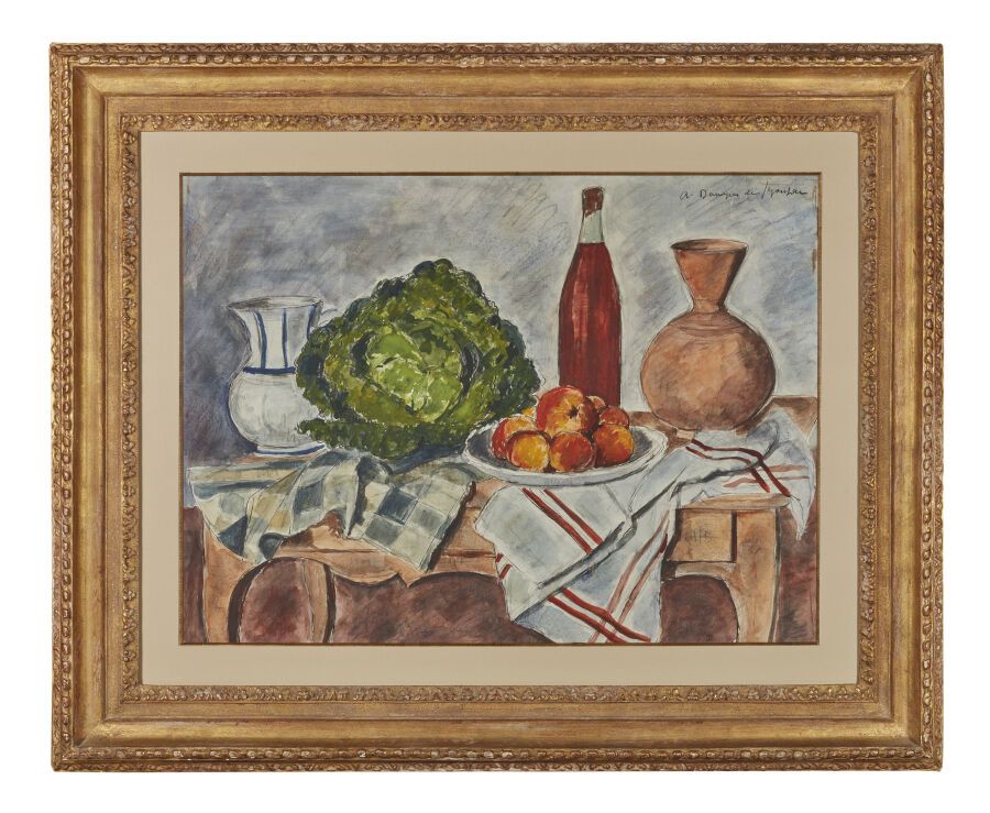 Null 安德烈-杜诺耶-德-塞贡扎克(1884-1974)
白菜和投手的静物画
水彩画，右上方有签名 
高度：58厘米58厘米；宽度：78厘米（视线范围内的尺&hellip;