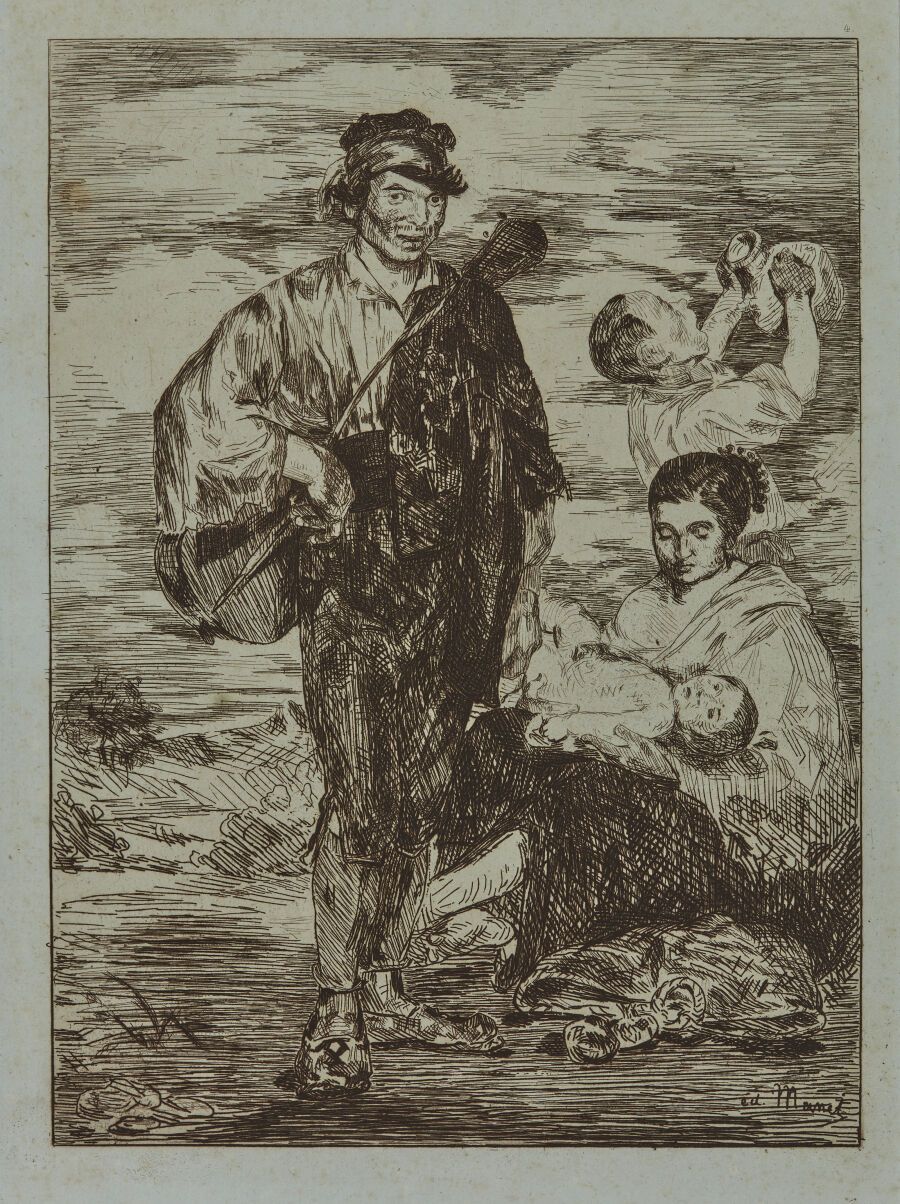 Null 爱德华-马内 (1832-1883)
吉塔诺家族。1862.蚀刻画。237 x 316（纸张：340 x 480毫米）。Guérin 21.在旧的天蓝&hellip;