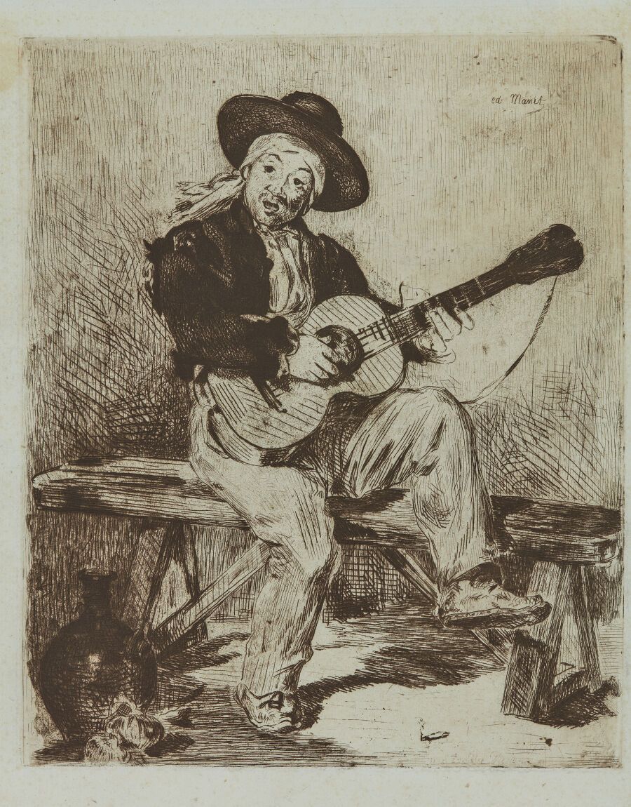 Null 爱德华-马内 (1832-1883)
西班牙歌手或吉他手。 1861年。蚀刻画。245 x 300（纸张：350 x 485毫米）。Guérin 16&hellip;