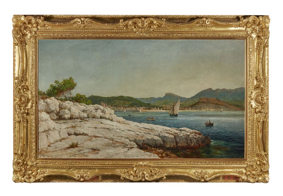 Null 拉斐尔-吕克-庞松(1835-1904)
从海岸看卡西斯的早晨
布面油画，左下方有签名，框架背面有会签和标题
(边缘的小损伤，修复。）
高度：101.&hellip;