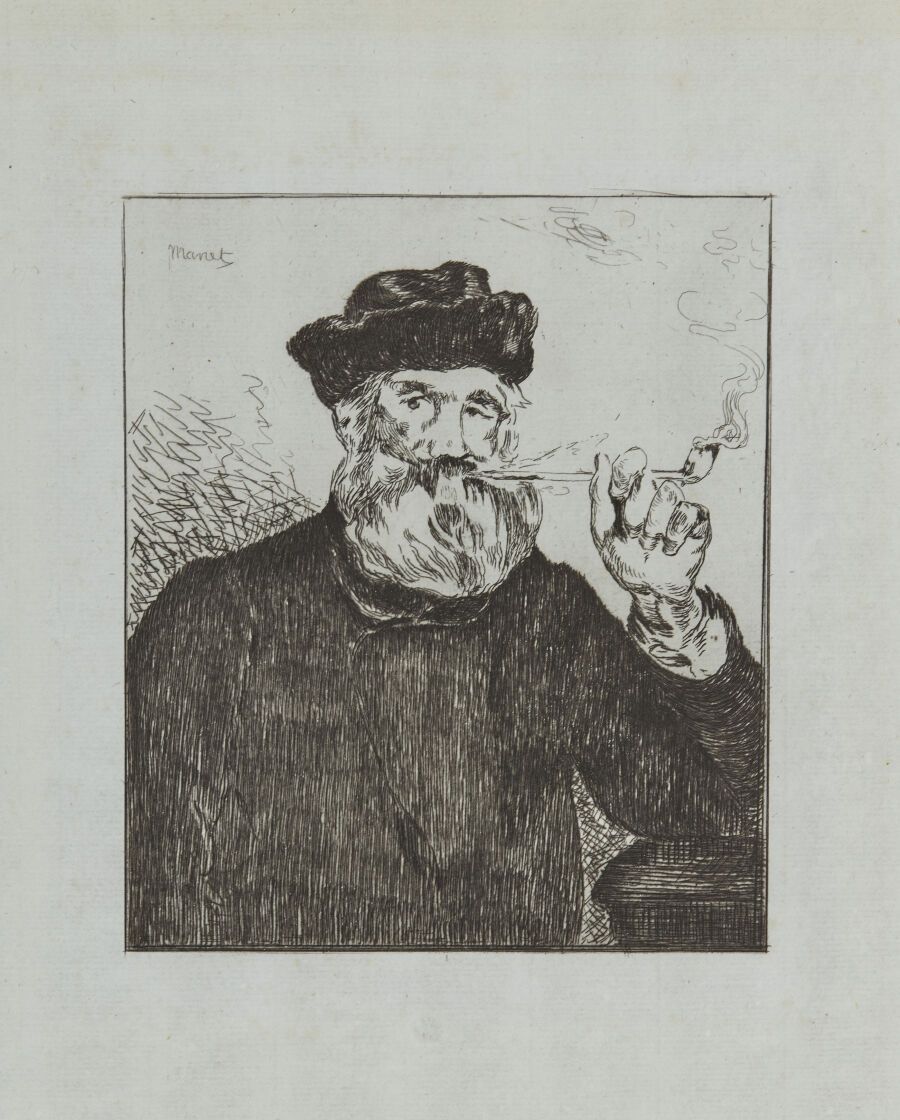 Null Édouard MANET (1832-1883)
Il fumatore (2a pl.). 1866. Acquaforte. 155 x 175&hellip;