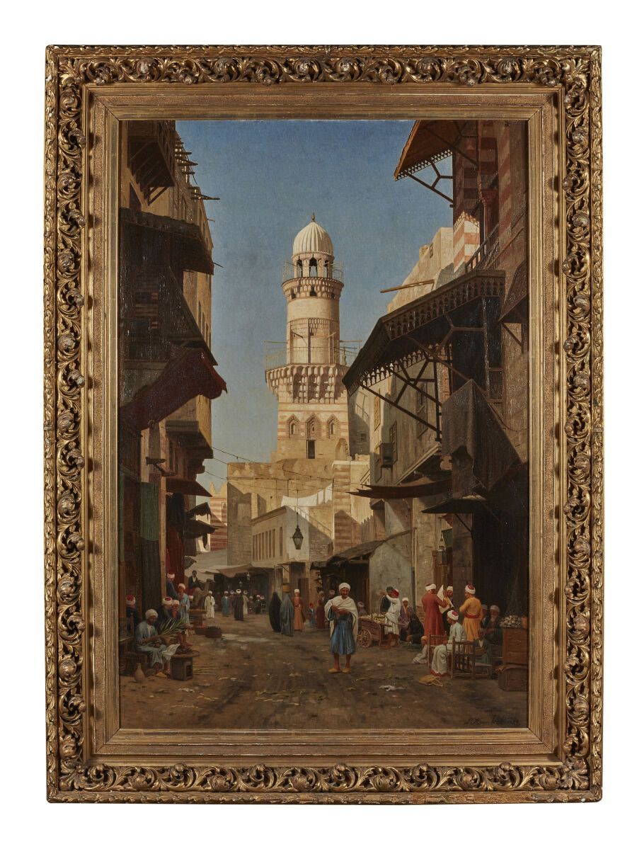 Null 彼得-科尔内克 (1837-1894)
开罗热闹的街道
布面油画，右下角有签名，日期为1889年
(修复)
高度：123厘米123厘米；宽度：83厘米