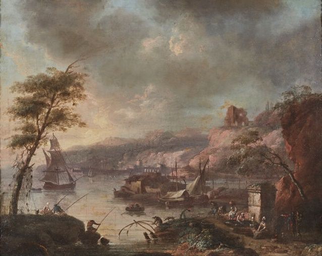 Null 归功于马克西米利安-约瑟夫-希纳格（1697-1762）。
港湾中的喷泉旁的人们
原始帆布
(修复。)

高度：40厘米40厘米；宽度：49.5厘米