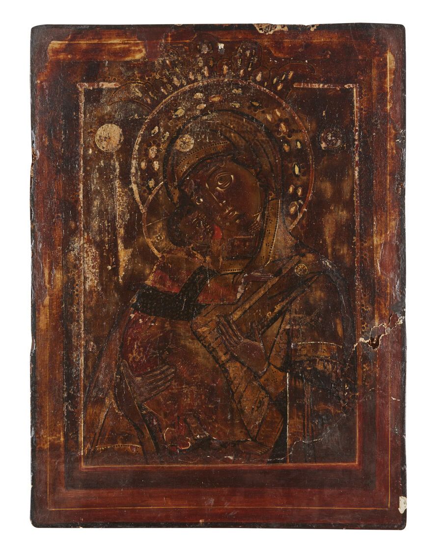 Null 俄罗斯 - 19世纪
代表圣母和儿童的圣像
(事故。)
高度：34厘米34厘米；宽度：24厘米