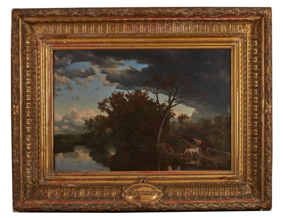 Null 普罗斯珀-马里尔哈特（1811-1847）。
暴风雨中的河边牧群 
布面油画，右下方有签名
高度：56厘米56厘米；宽度：81厘米