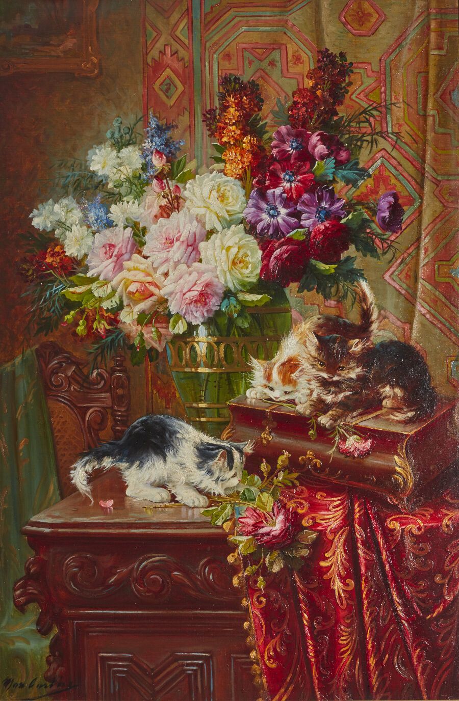 Null Max-Albert CARLIER (1872-1938)
Vase fleuri et chatons sur un entablement sc&hellip;