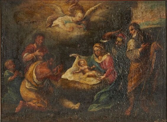 Null Roman school, around 1700
Adoration of the shepherds
Canvas 
(Restorations.&hellip;