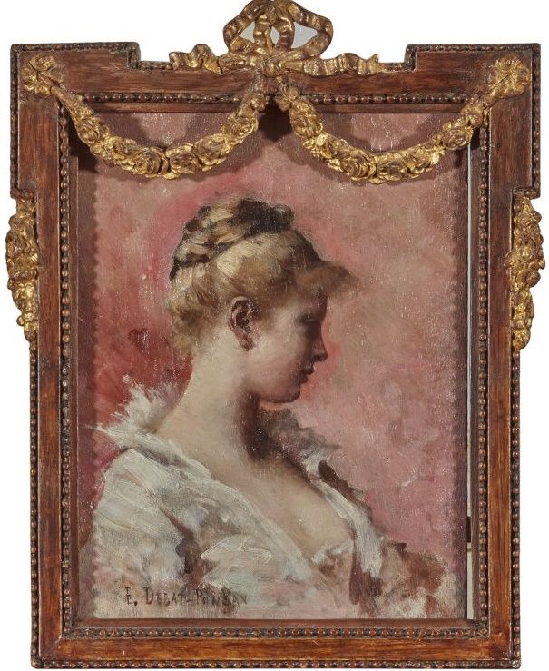 Null 爱德华-贝尔纳-德巴-蓬桑(1847-1913)
年轻女性的轮廓
板面油画，左下角有签名
高度：22厘米22厘米；宽度：16.5厘米 

用花环和珍珠&hellip;