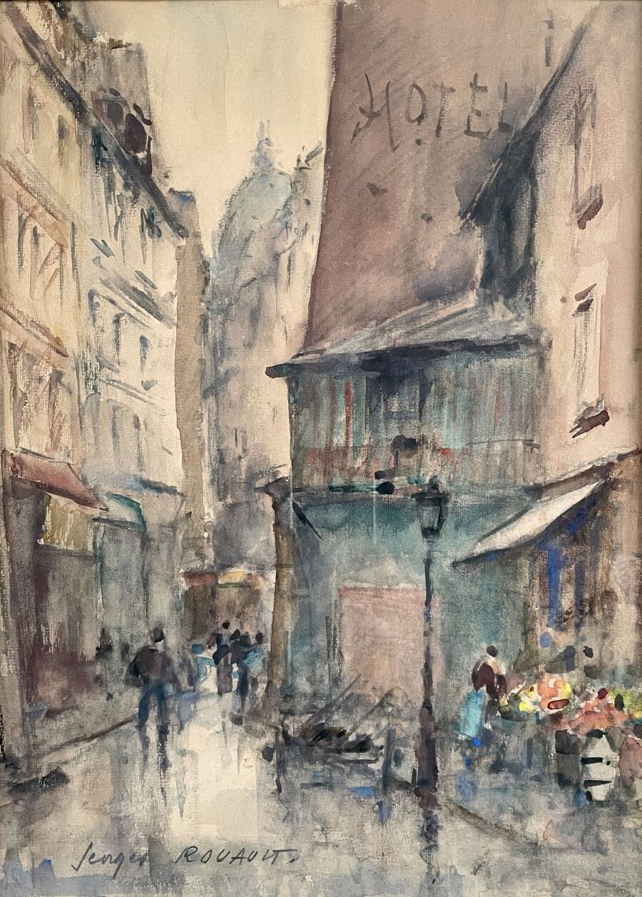 Null 乔治-多米尼克-鲁奥（Georges-Dominique ROUAULT） (1904-2002)
巴黎的街道
水彩画，左下方有签名
高度：39厘米3&hellip;