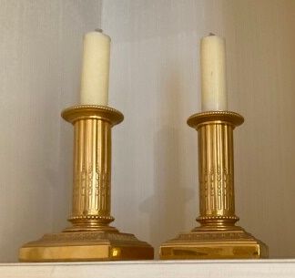 Null Pair of torches, the fluted shaft with asparagus tips. 
Work of Louis XVI s&hellip;