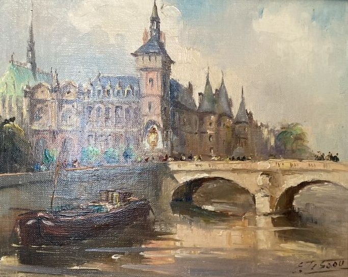 Null Modern school, TESAOU (?)
Pont au Change and the Conciergerie Palace
Oil on&hellip;