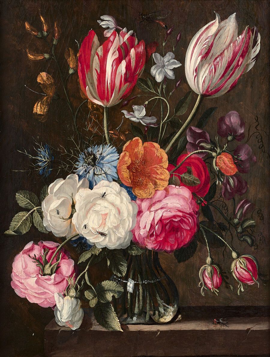 Null Dans le goût de Jan VAN KESSEL 
Bouquet de fleurs dans un vase sur un entab&hellip;