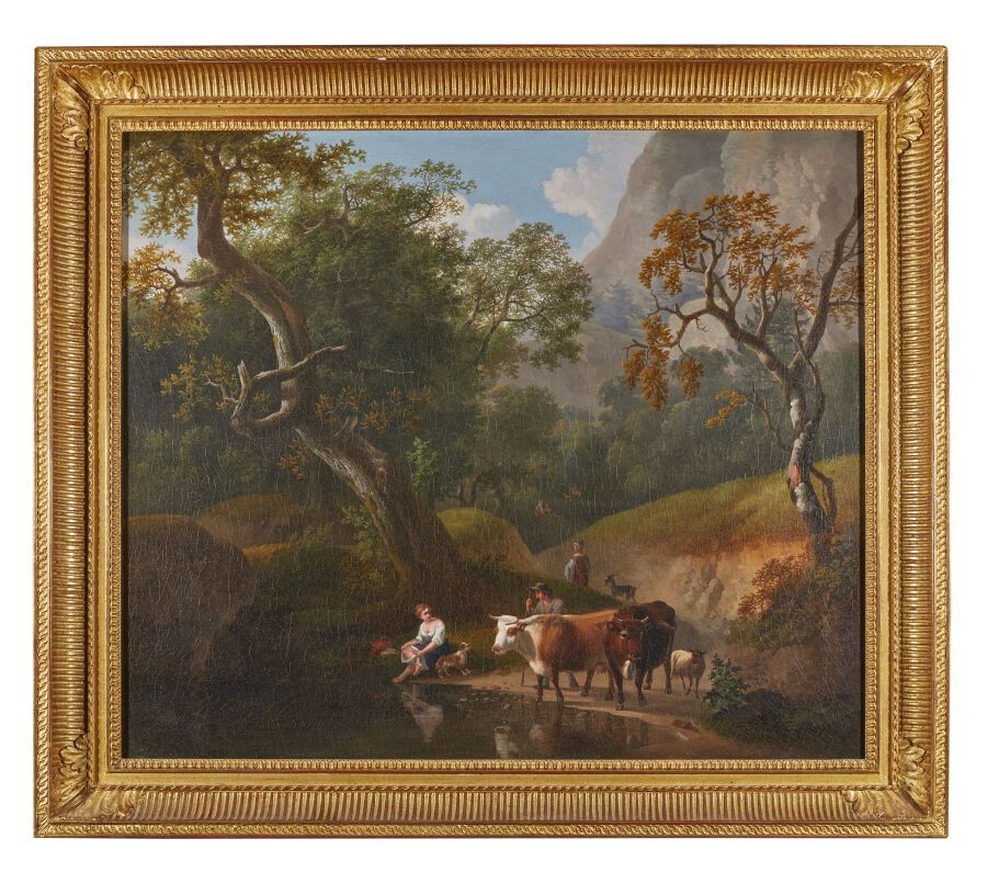 Null 归属于Frans SWAGERS (1756-1836)。
湖边的牛群
帆布
绘画高度63厘米；宽度：72厘米

专家：内阁Éric TURQUIN