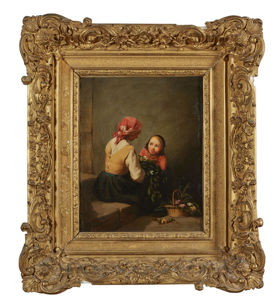 Null GENIVAL*** Escuela francesa del siglo XIX 
Mujer y niña con cesta de flores&hellip;