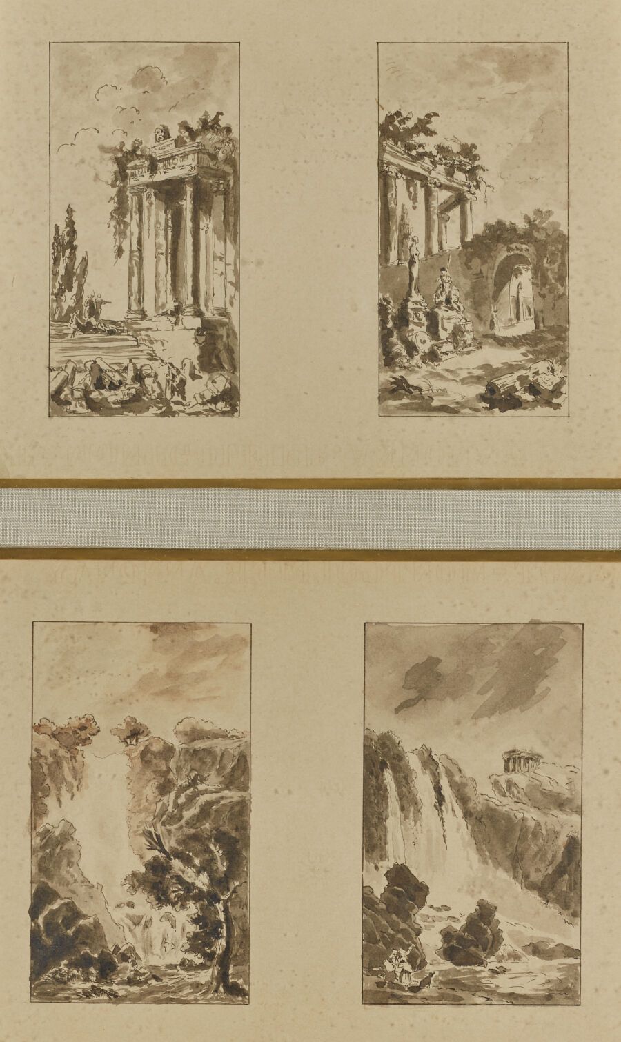 Null 19世纪的法国学校
四个建筑随想曲和蒂沃利的景色 
钢笔和黑色墨水，灰色和棕色水洗 
12 x 6厘米（所有四个）。
附录：由同一人绘制的图画，一个带&hellip;