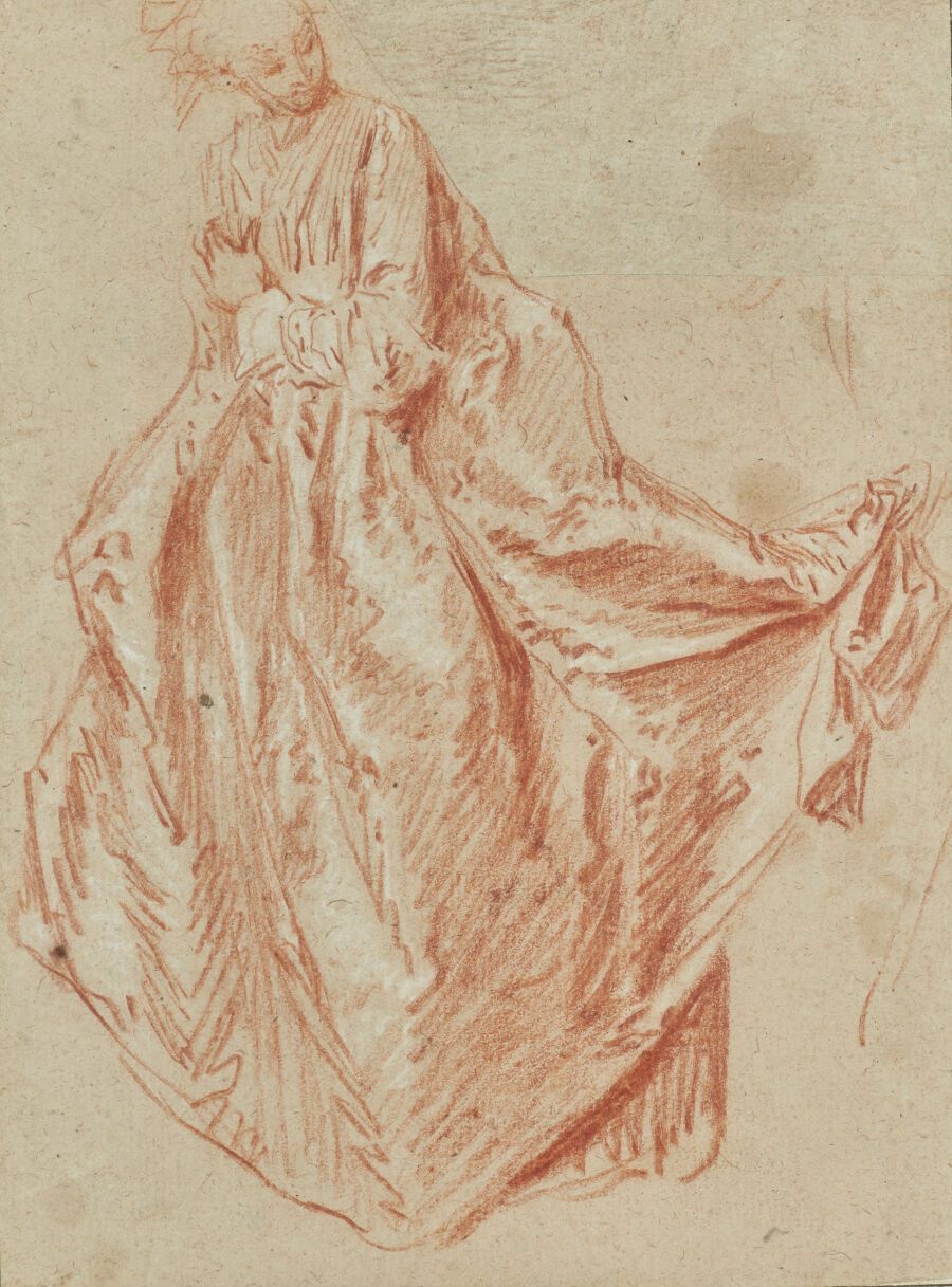 Null 让-巴蒂斯特-帕特尔 (Valenciennes 1695-Paris 1736)
年轻女子站立
粉红色和白色粉笔的亮点 
(缺少，右下角有一块被剪掉&hellip;
