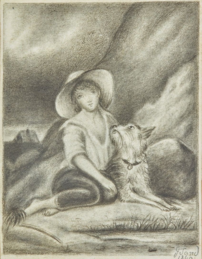 Null Aurore DUPIN genannt George SAND (1804-1876)
Junges Mädchen mit Hund
Kohle-&hellip;