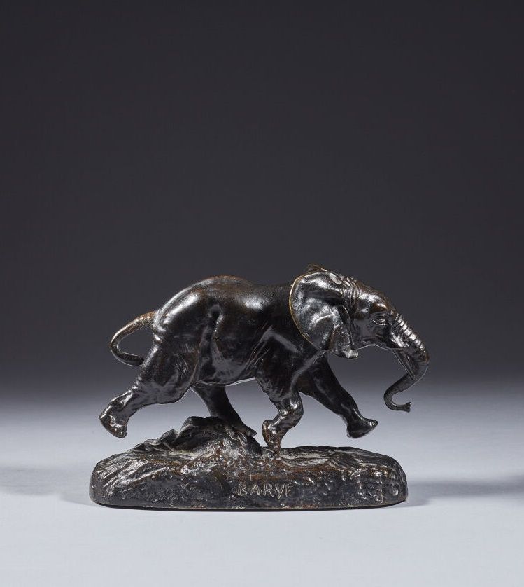 Null Antoine-Louis BARYE (1795-1875)
Éléphant du Sénégal 
Bronze à patine brune &hellip;