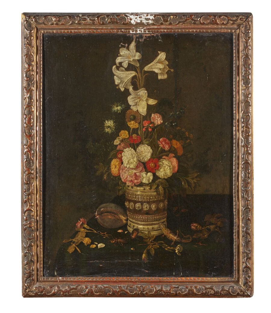 Null Scuola tedesca del 1700 circa
Bouquet di fiori in un vaso in gres Westerwal&hellip;