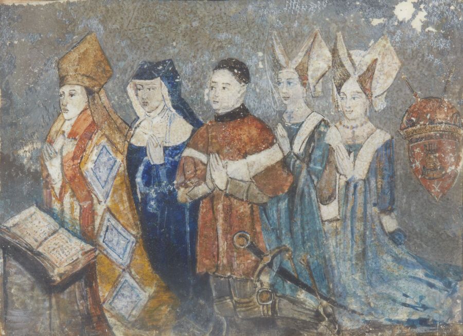 Null 巴伐利亚的伊莎贝拉宣誓就任王国摄政王。牛皮纸（有缺口）上的微型画。 
H.70 毫米；宽 100 毫米。镶嵌在玻璃下，榄尖形镀金木框。
可能是 18-&hellip;