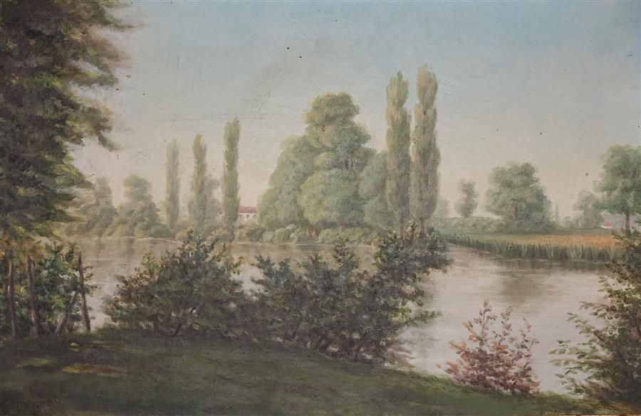 Null Albert HAFFNER (1846-1930).
Rives d'un fleuve
Huile sur toile, monogrammée &hellip;