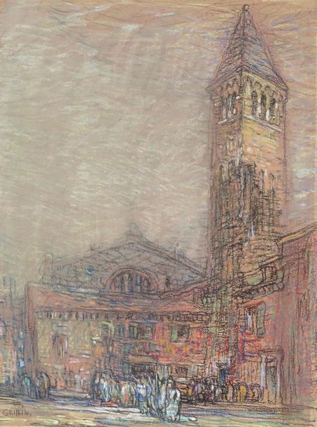 Null Walter GRIFFIN (1861-1935).
Sortie de l'église à Venise
Pastel, signé en ba&hellip;
