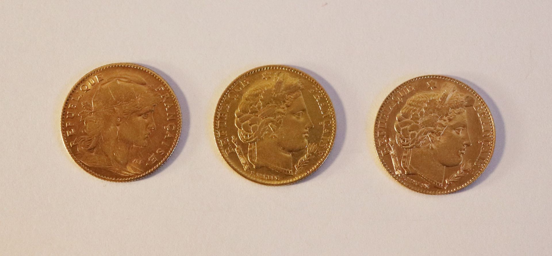 Null Trois PIECES de 10 francs or dont deux Cérès et une Marianne, 1850 - 1895 e&hellip;