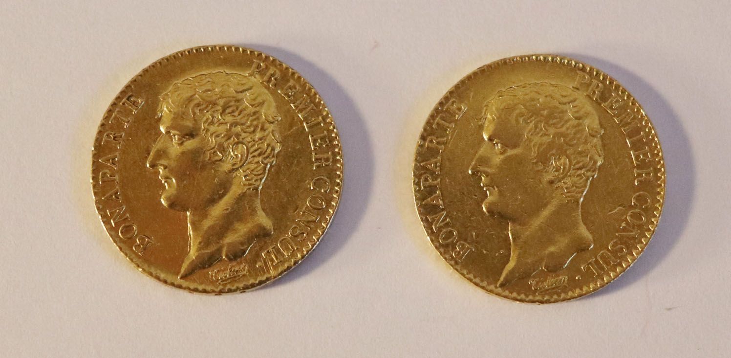 Null Deux PIECES de 20 francs or Napoléon Ier Consul, AN 12 et AN XI.