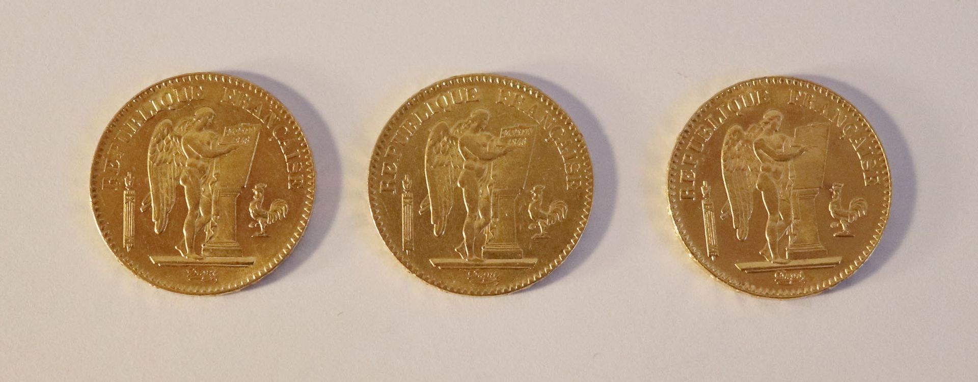 Null Trois PIECES de 20 francs or République Française, 1848 (x2) et 1871.