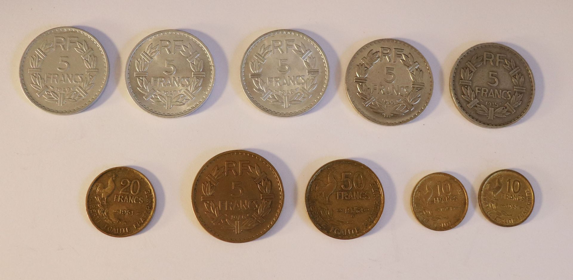 Null Ensemble de 6 PIECES de 5 francs Lavrillier en bronze (1), aluminium (2) et&hellip;