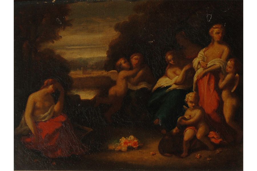 Null 归功于Narcisse DIAZ DE LA PENA（19世纪）。

仙女和普蒂

帆布。

22,5 x 30,5 cm
