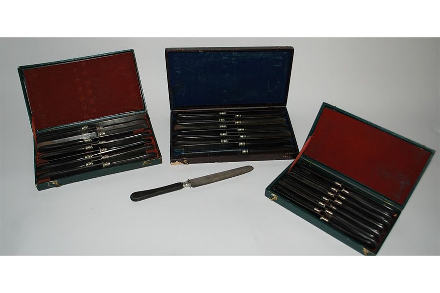 Null Set di coltelli, manici in legno annerito, comprendente 12 coltelli da tavo&hellip;