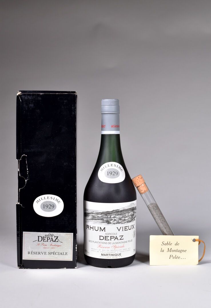 Null 1瓶，马提尼克岛古老农业朗姆酒，Depaz, Réserve Spéciale, 1929年。盒内有
来自Montagne Pelée的沙子样品。45&hellip;