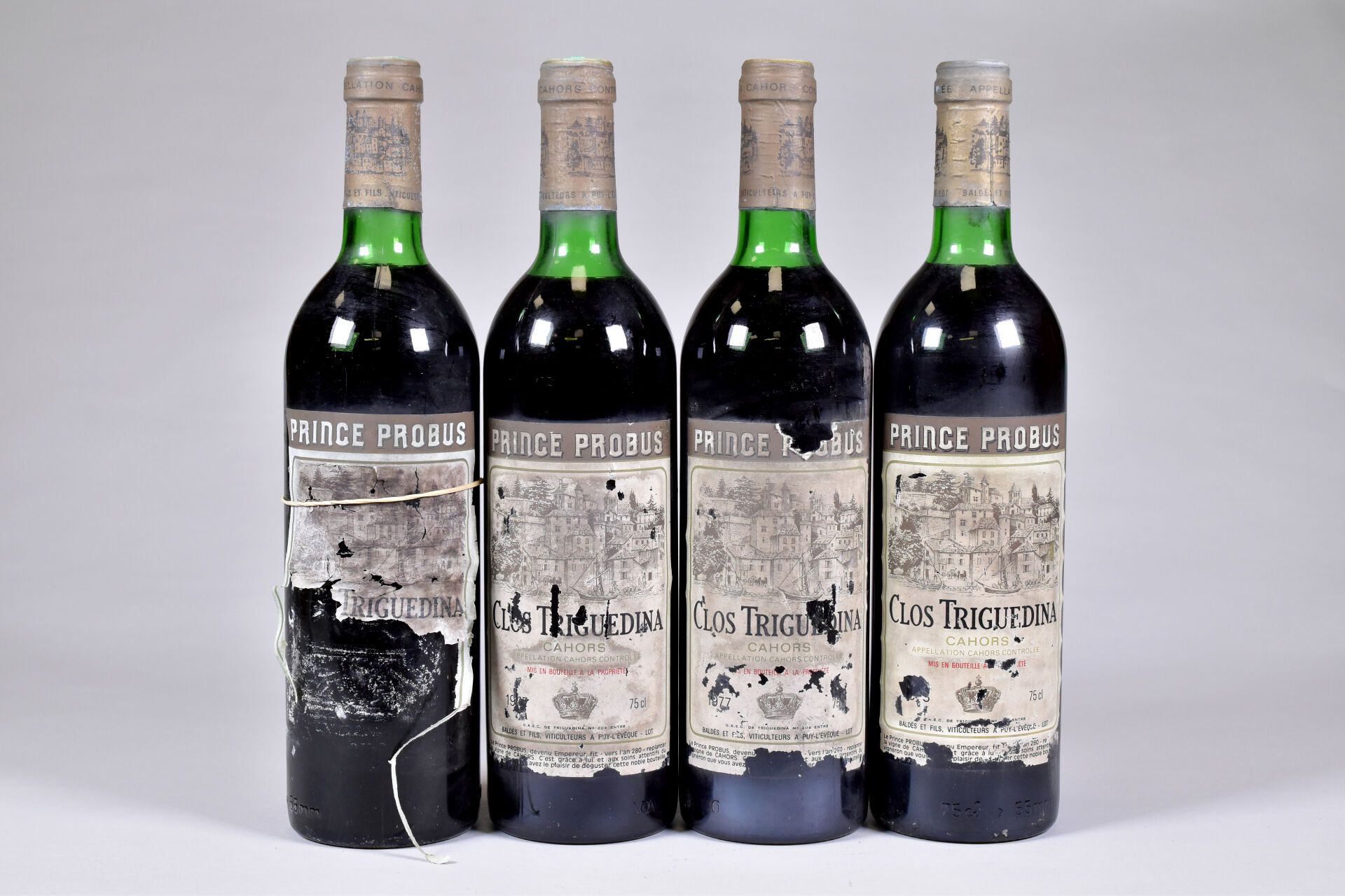 Null 4 bouteilles, Cahors, Clos Triguedina, Prince Probus, 1977 (2), 2 millésime&hellip;