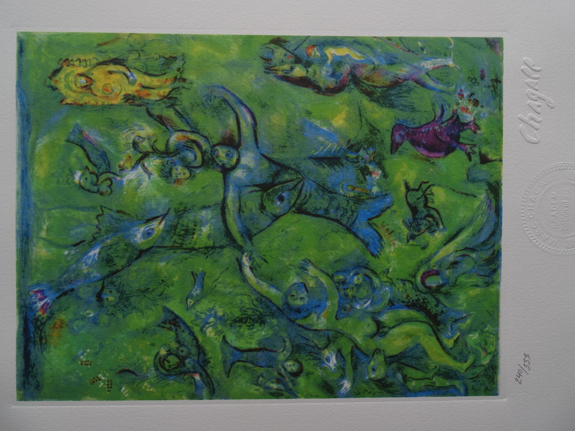 Null Marc Chagall, lithograph, Spadem, numbered, 50x40cm including the mat