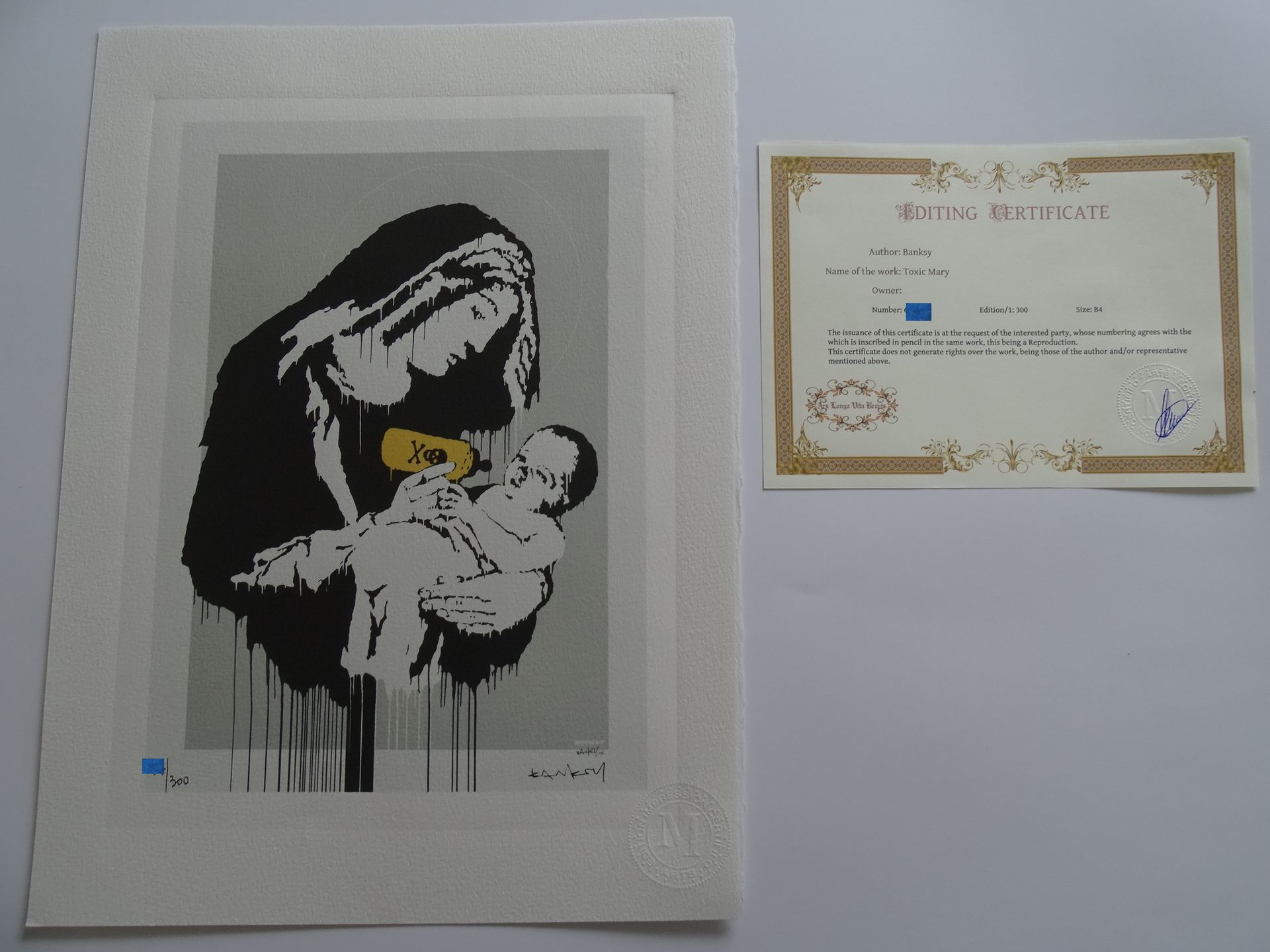Null Banksy. Riproduzione di stampa in edizione limitata, 38X28cm ca, Certificat&hellip;